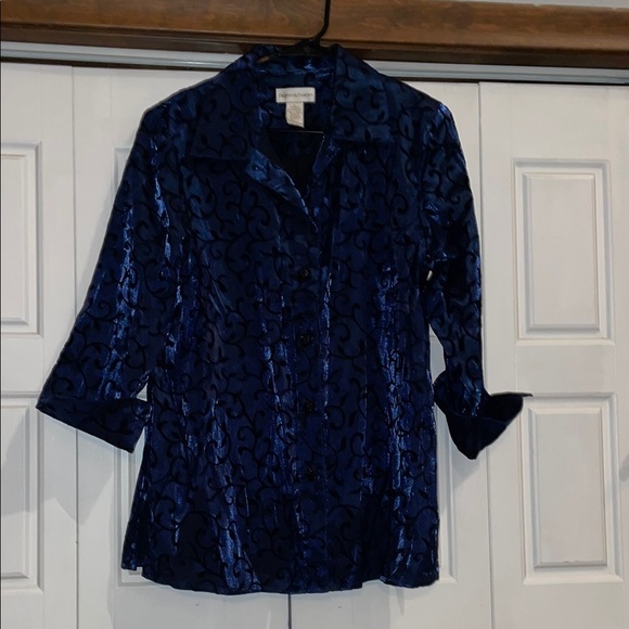 Blue Button Down Shirt with Cuffed Sleeves and Notched Collar - Picture 1 of 6